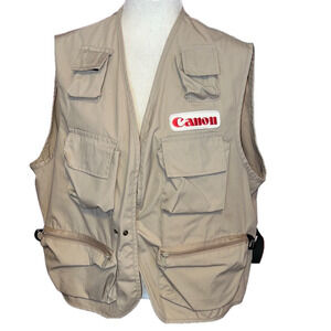Men's Tan Utility Vest Rare! Vintage Canon Camera photography Vest  Made In USA